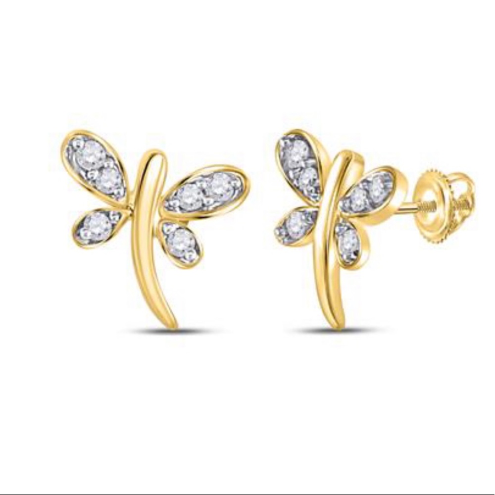 10k solid gold real diamond butterfly earrings, FREE Appraisal, best gift, SALE